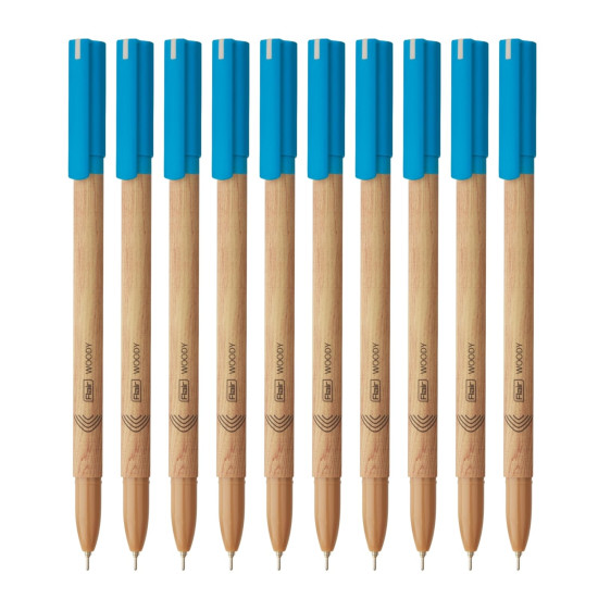 Flair Woody 0.7mm Ball Pen Blister Pack | Attractive Woody Design | Smooth Ink Flow System with Low-Viscosity Ink | Smudge Free Writing | Blue Ink, Pack of 10 Pens