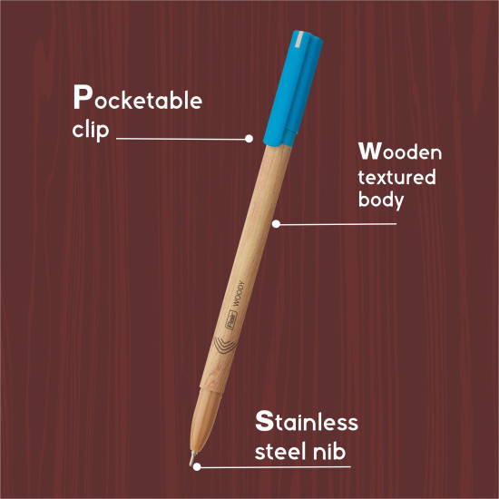 Flair Woody 0.7mm Ball Pen Blister Pack | Attractive Woody Design | Smooth Ink Flow System with Low-Viscosity Ink | Smudge Free Writing | Blue Ink, Pack of 10 Pens