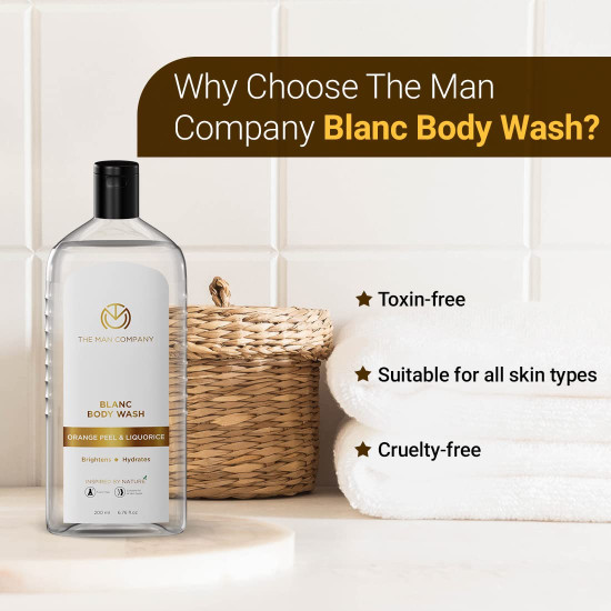 The Man Company Blanc Perfumed Body Wash for Men with Orange Peel & Liquorice | Shower Gel for Smooth & Hydrated Skin | Deep Moisturization | Toxin & SLS Free – 200 ml