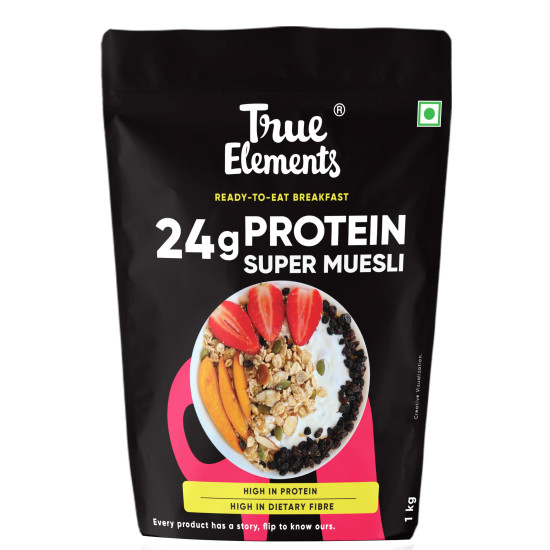 True Elements Protein Muesli 1kg - 24g Clean Protein | With 15% Millets, Almonds, Seeds & Black Currant | High Protein Breakfast Cereal | 100% Wholegrain Muesli True Elements Protein Muesli 1kg - 24g Clean Protein | With 15% Millets, Almonds, Seeds & Black Currant | High Protein Breakfast Cereal | 100% Wholegrain Muesli