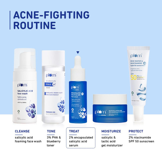 Plum 2% Encapsulated Salicylic Acid Face Serum | Fights Active Acne, Controls Oil & Soothes Inflammation | Lightweight & Quick-Absorbing Serum for Face | for All Skin Types | for Women & Men | 30ml