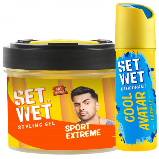 SET WET Styling Combo for Men, Sport Extreme Hair Gel, 250g + Cool Avatar Deodorant for Men, 150ml