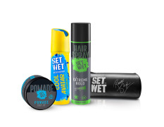 SET WET Styling Kit- Cool Avatar Deodorant for Men 150ml, Pomade 60g, Extreme Hold Hair Spray for men 200ml + Ranveer Singh Signed Pouch