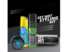 SET WET Styling Kit- Cool Avatar Deodorant for Men 150ml, Pomade 60g, Extreme Hold Hair Spray for men 200ml + Ranveer Singh Signed Pouch