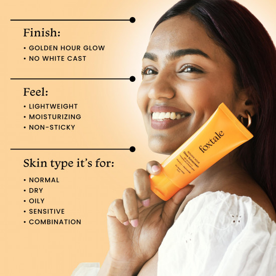 Foxtale Glow Sunscreen SPF 50 PA++++ Lightweight with Vitamin C and Niacinamide | Fast Absorbing | UVA and UVB filters Prevents Tanning | No White Cast | Non-Greasy | For Men & Women, All Skin Types - 50 ml