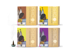 PHOOL LUXURY INCENSE Natural Incense Cones (Bundle Pack Of 4) I Special Pack Classic Fragrances - Jasmine, Patchouli, Tulsi, Vetiver I 100% Organic Dhoop Cones I Charcoal & Chemical Free