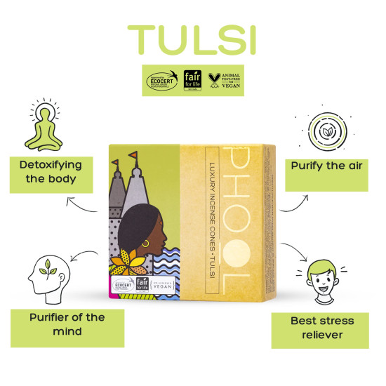 PHOOL LUXURY INCENSE Natural Incense Cones (Bundle Pack Of 4) I Special Pack Classic Fragrances - Jasmine, Patchouli, Tulsi, Vetiver I 100% Organic Dhoop Cones I Charcoal & Chemical Free