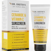 Dr. Sheth's Ceramide & Vitamin C Sunscreen SPF 50+ PA+++ | One Step Routine for Summer | Non-Greasy, Quick-Absorbing | Zero White Cast | For Women & Men | UVA UVB Sun Protection | 50grams (Pack of 2)