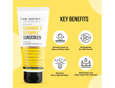 Dr. Sheth's Ceramide & Vitamin C Sunscreen SPF 50+ PA+++ | One Step Routine for Summer | Non-Greasy, Quick-Absorbing | Zero White Cast | For Women & Men | UVA UVB Sun Protection | 50grams (Pack of 2)