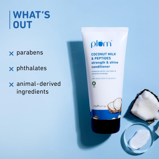 Plum Coconut Milk & Peptides Conditioner for Dull & Rough Hair | 175gm | Provides Soft, Smooth & Silky Hair I Enhances Shine, nourishes & prevents breakage | Women & Men I