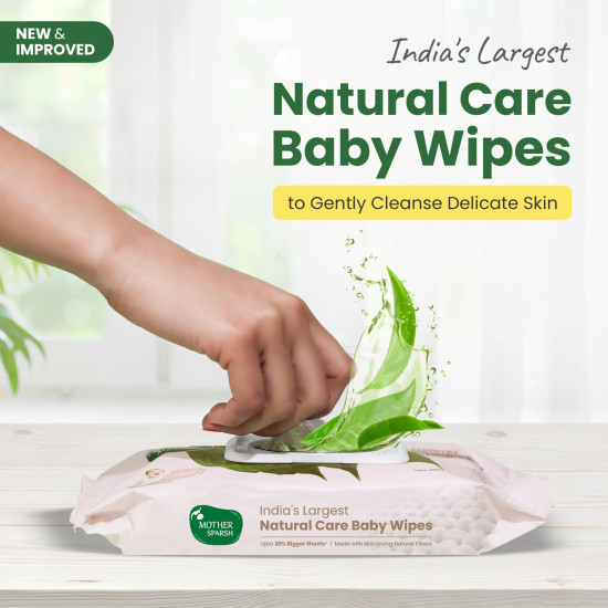 Mother Sparsh Natural Care Baby Wipes I 100% Plant Made Fabric From Forest Land, Gentle + Cleanse (with Grapefruit) Wet Wipes For Baby I Cotton Cloth Like Bigger Sheets | 60 Pcs