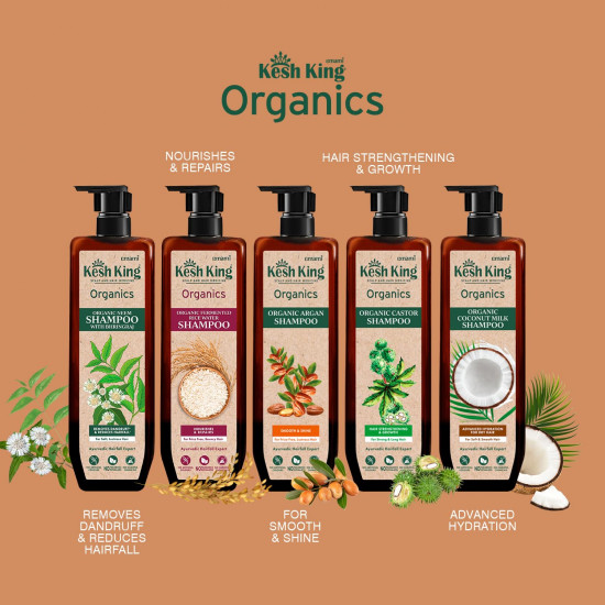 Kesh King Organics - Organic Argan Shampoo |Smoothens & Restores Shine | For Silky, Lustrous Hair | Organic | No Artificial Colours, Parabens, Phthalates Or Harmful Chemicals - 300ml