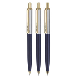 Hauser Germany Berlin Gold Designer Ball Pen Box Pack | Metal Body With Stylish Design | Retractable Mechanism For Smudge Free Writing | Durable, Refillable Pen | Blue Ink, Pack Of 3