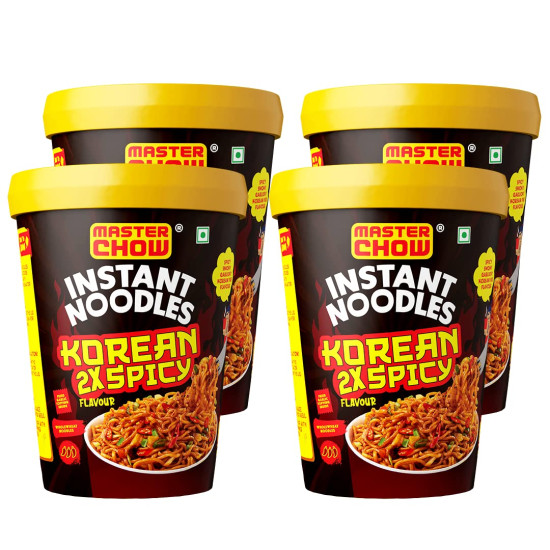 MasterChow Instant Cup Noodles - Korean 2X Noodles | Healthy Wheat Cup Noodles - Pack of 4-100g Each