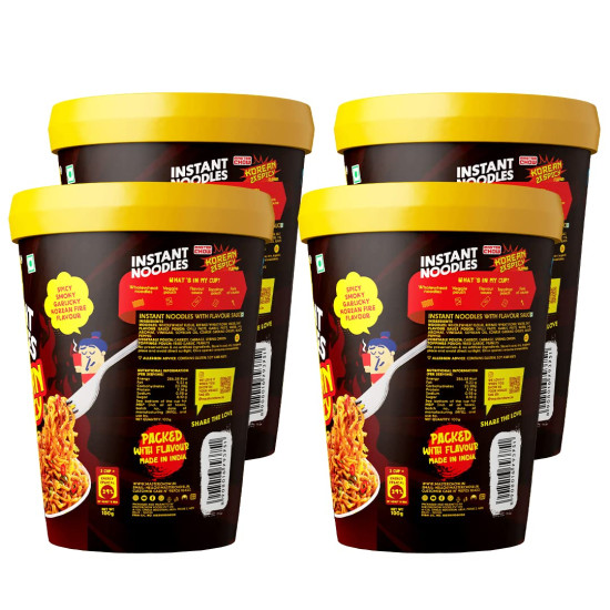 MasterChow Instant Cup Noodles - Korean 2X Noodles | Healthy Wheat Cup Noodles - Pack of 4-100g Each