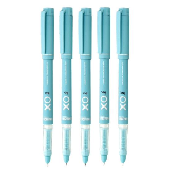 Hauser Germany Inx Xo Liquid Ink Fountain Pen | Smooth Round Nib With Iridium Tip | With 4 Pieces X-Large Jumbo Cartridges | Unique Liquid Ink Sysyem | Blue Ink, Pack Of 5