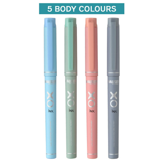 Hauser Germany Inx Xo Liquid Ink Fountain Pen | Smooth Round Nib With Iridium Tip | With 4 Pieces X-Large Jumbo Cartridges | Unique Liquid Ink Sysyem | Blue Ink, Pack Of 5