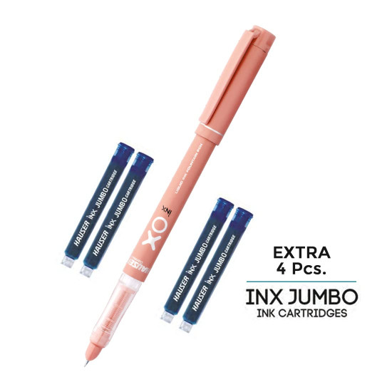 Hauser Germany Inx Xo Liquid Ink Fountain Pen | Smooth Round Nib With Iridium Tip | With 4 Pieces X-Large Jumbo Cartridges | Unique Liquid Ink Sysyem | Blue Ink, Pack Of 5