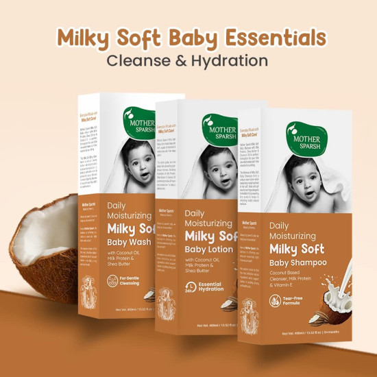 Mother Sparsh Milky Soft Baby Lotion - 400ml |With Milk Protein, Coconut Oil & Shea Butter | For 24Hrs Moisturization