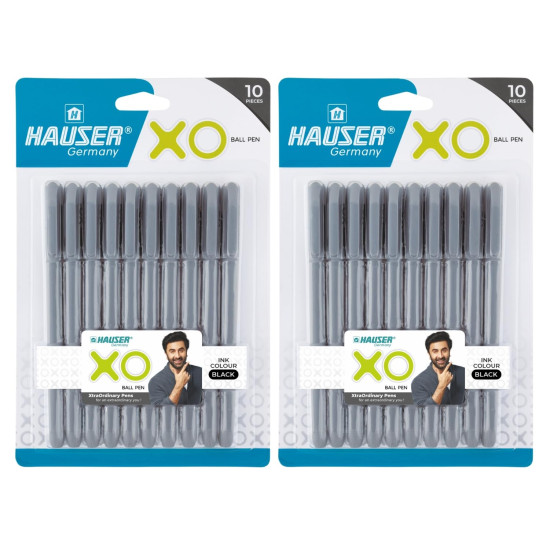 Hauser XO Ball Pen Blister Pack | Tip Size 0.7 Mm | Sleek Body & Minimalistic Design | Matt Finish | Solid Body Type | Low Viscosity Ink | Ultra Durable Tip | Black Ink, Set Of 20 Pens