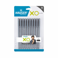 Hauser XO Ball Pen Blister Pack | Tip Size 0.7 Mm | Sleek Body & Minimalistic Design | Matt Finish | Solid Body Type | Low Viscosity Ink | Ultra Durable Tip | Black Ink, Set Of 10 Pens