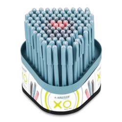 Hauser XO Ball Pen Box Stand Pack | Tip Size 0.6 mm | Comfortable Grip With Smudge Free Writing | Sturdy, Refillable Pen | Blue, Black & Red Ink, Pack of 100