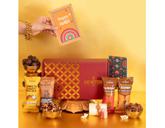 Anmol Rakhi Gift Hamper - 7 Items Combo Pack - Chocolate Coated Almonds & Cashews - Four packets of Dry Fruits with Roli, Chawal & Rakhi | Raksha Bandhan Box for Brother - Rakhi with Gift Set