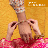 Anmol Rakhi Gift Hamper - 7 Items Combo Pack - Chocolate Coated Almonds & Cashews - Four packets of Dry Fruits with Roli, Chawal & Rakhi | Raksha Bandhan Box for Brother - Rakhi with Gift Set