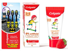 Colgate Toothpaste for Kids & Batman Toothbrush - Natural Strawberry Flavour, Extra Soft