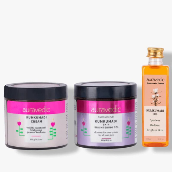 Auravedic Kumkumadi tailam,Gel and Kumkumadi face cream 100 ml 100g 100 g pack of 3 face oil for glowing skin
