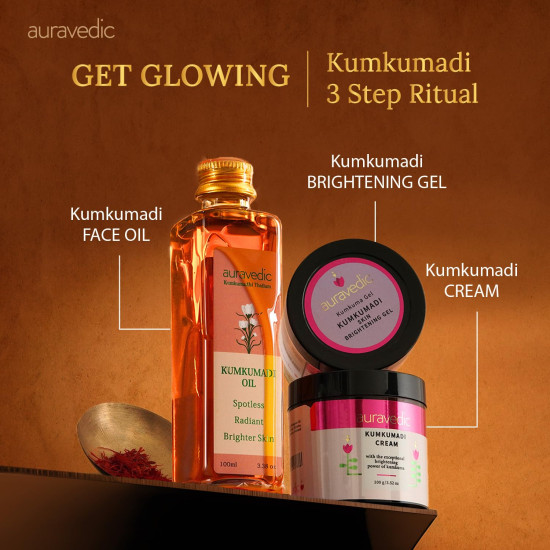 Auravedic Kumkumadi tailam,Gel and Kumkumadi face cream 100 ml 100g 100 g pack of 3 face oil for glowing skin