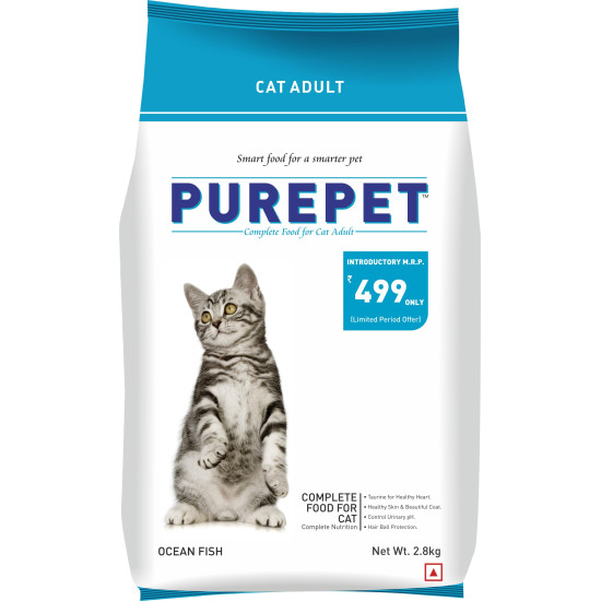 Purepet Adult Dry Cat Food 2.8kg | Ocean Fish Flavour | Taurine for Healthy Heart | Healthy Skin & Coat | Control Urinary pH | Hairball Protection | Prebiotic & Probiotic