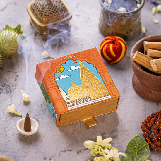 PHOOL LUXURY INCENSE Kashi Vishwanath Pooja dhoop Cone - Sandalwood | Premium Pack of 40 Chandan Dhoop Cones | 100% Natural Certified | Dhoop Flowers Offered at Shri Kashi Vishwanath Temple