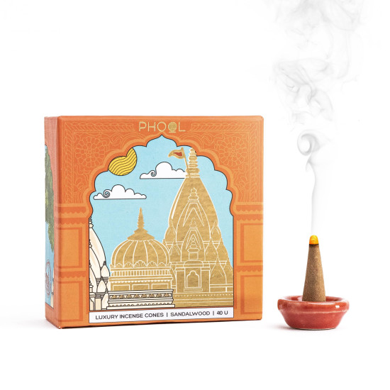 PHOOL LUXURY INCENSE Kashi Vishwanath Pooja dhoop Cone - Sandalwood | Premium Pack of 40 Chandan Dhoop Cones | 100% Natural Certified | Dhoop Flowers Offered at Shri Kashi Vishwanath Temple
