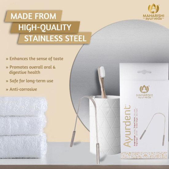 Maharishi Ayurveda Ayurdent Tongue Cleaner for Kids Ages 10+ and Adults - Premium Ayurvedic Stainless steel Oral Hygiene Tongue Scraper Tool for Effective Bacteria & Plaque Removal (Pack of 1) Maharishi Ayurveda Ayurdent Tongue Cleaner for Kids Ages 10+ and Adults - Premium Ayurvedic Stainless steel Oral Hygiene Tongue Scraper Tool for Effective Bacteria & Plaque Removal (Pack of 1)