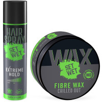 Set Wet Hair Spray for Men Extreme Hold 200ml & Hair Wax For Men - Fibre Hair Wax, 60g Strong Hold, Extra Volume