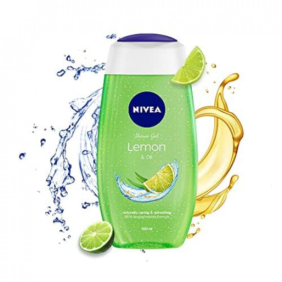 NIVEA Lemon & Oil Body Wash, Pampering Care With Refreshing Scent Of Lemon, Home & Travel Kit, 250ml+ 125ml