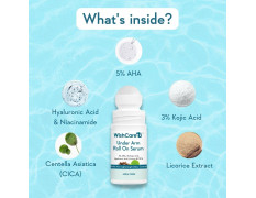 WishCare Underarm Roll On Serum - 5% AHA & 3% Kojic Acid for Brightening & Odour Control - Roll On Deo for Women & Men- 0% Alcohol & Long Lasting Aqua Fragrance - 50ml