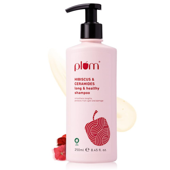 Plum Hibiscus & Ceramides Long & Healthy Shampoo | Hydrates & Conditions Hair, Prevents Split Ends |Contains Hibiscus Extracts, Ceramides |100% Vegan | 250ml