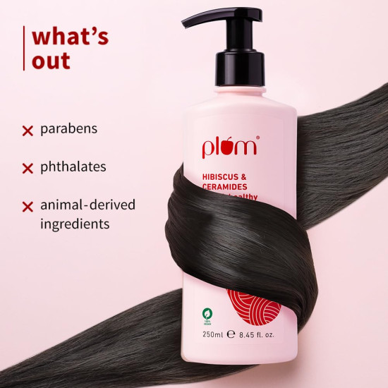 Plum Hibiscus & Ceramides Long & Healthy Shampoo | Hydrates & Conditions Hair, Prevents Split Ends |Contains Hibiscus Extracts, Ceramides |100% Vegan | 250ml