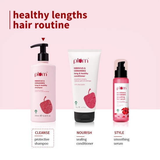 Plum Hibiscus & Ceramides Long & Healthy Shampoo | Hydrates & Conditions Hair, Prevents Split Ends |Contains Hibiscus Extracts, Ceramides |100% Vegan | 250ml
