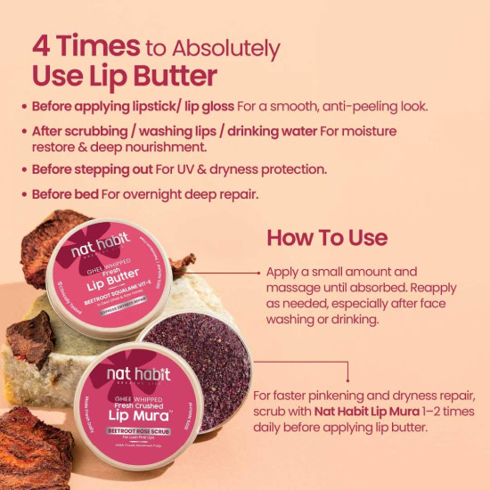 Nat Habit Lip Balm Fresh Beetroot Squalane 8gm Lip Butter With Desi Ghee & Raw Honey For Natural Pink Lips, Nourishment, Dark And Chapped Lips - (8g Pack of 1) Nat Habit Lip Balm Fresh Beetroot Squalane 8gm Lip Butter With Desi Ghee & Raw Honey For Natural Pink Lips, Nourishment, Dark And Chapped Lips - (8g Pack of 1)