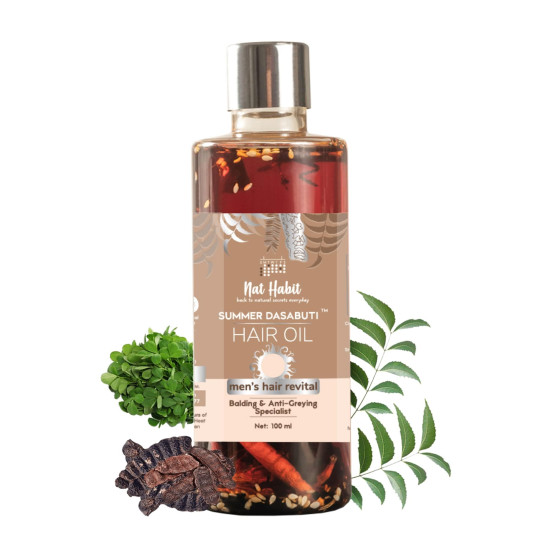 Nat Habit Men's Revital Dasabuti Hair Oil for Hairfall, Dandruff Control with 16 Herbs Soaked, Castor, Coconut -100 ml