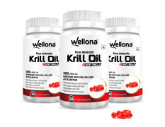 Wellona Pure Antarctic Krill Oil 500 mg | 100% Krill Oil Omega 3 Capsule, EPA & DHA with Marine Phospholipids & 2% Astaxanthin for Healthy Heart | 30 Softgels (Pack of 3)