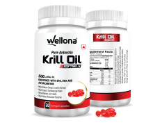 Wellona Pure Antarctic Krill Oil 500 mg | 100% Krill Oil Omega 3 Capsule, EPA & DHA with Marine Phospholipids & 2% Astaxanthin for Healthy Heart | 30 Softgels (Pack of 3)