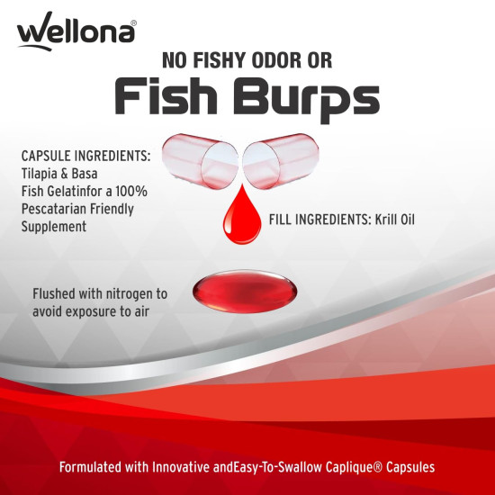 Wellona Pure Antarctic Krill Oil 500 mg | 100% Krill Oil Omega 3 Capsule, EPA & DHA with Marine Phospholipids & 2% Astaxanthin for Healthy Heart | 30 Softgels (Pack of 3)