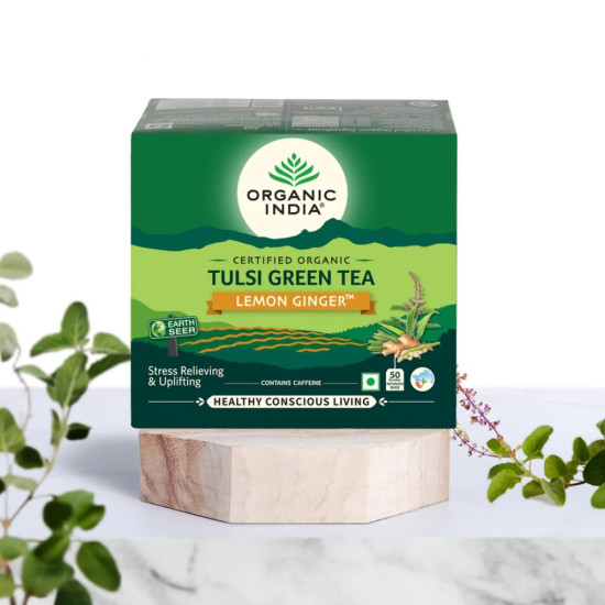ORGANIC INDIA Tulsi Green Tea Lemon Ginger 50 Teabags