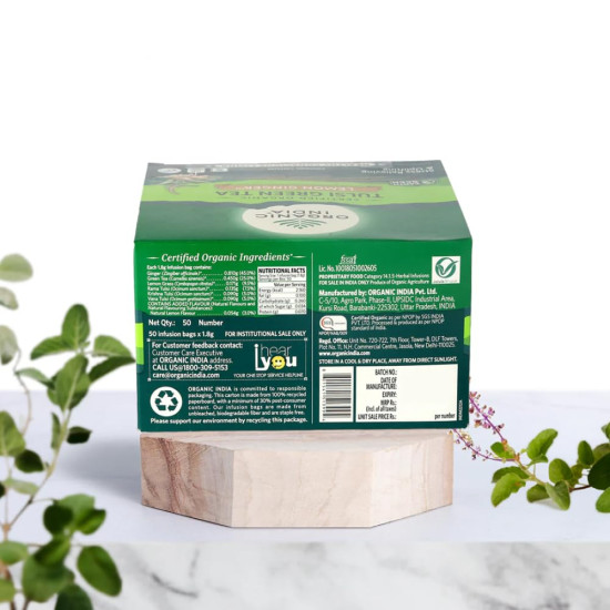 ORGANIC INDIA Tulsi Green Tea Lemon Ginger 50 Teabags