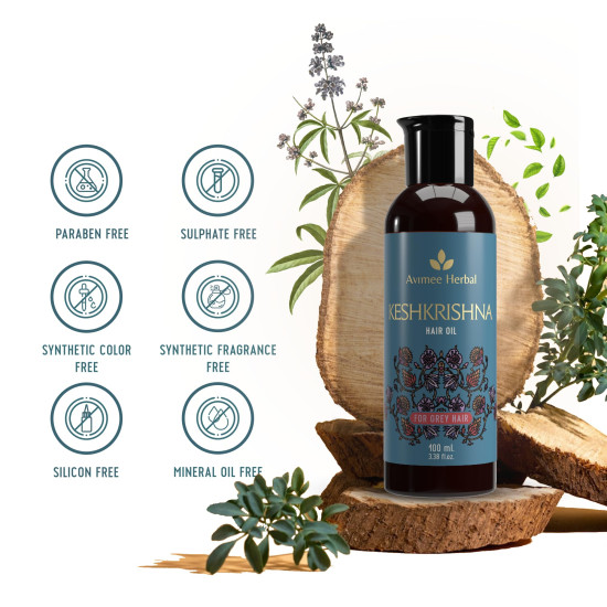 Avimee Herbal Keshkrishna Hair Oil | With Indigo, Amla, Currly Leaf and Henna Oil | Mineral Oil Free | 100 ml