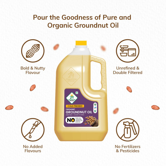 24 Mantra Cold Pressed Groundnut Oil, 5 Litres - 100% Organic, Pure & Chemical-Free | Kacchi Ghani - Chekku Sing Tel | Healthy Cooking Oil | 100% Unrefined Oil | Optimal Nutrient Retention